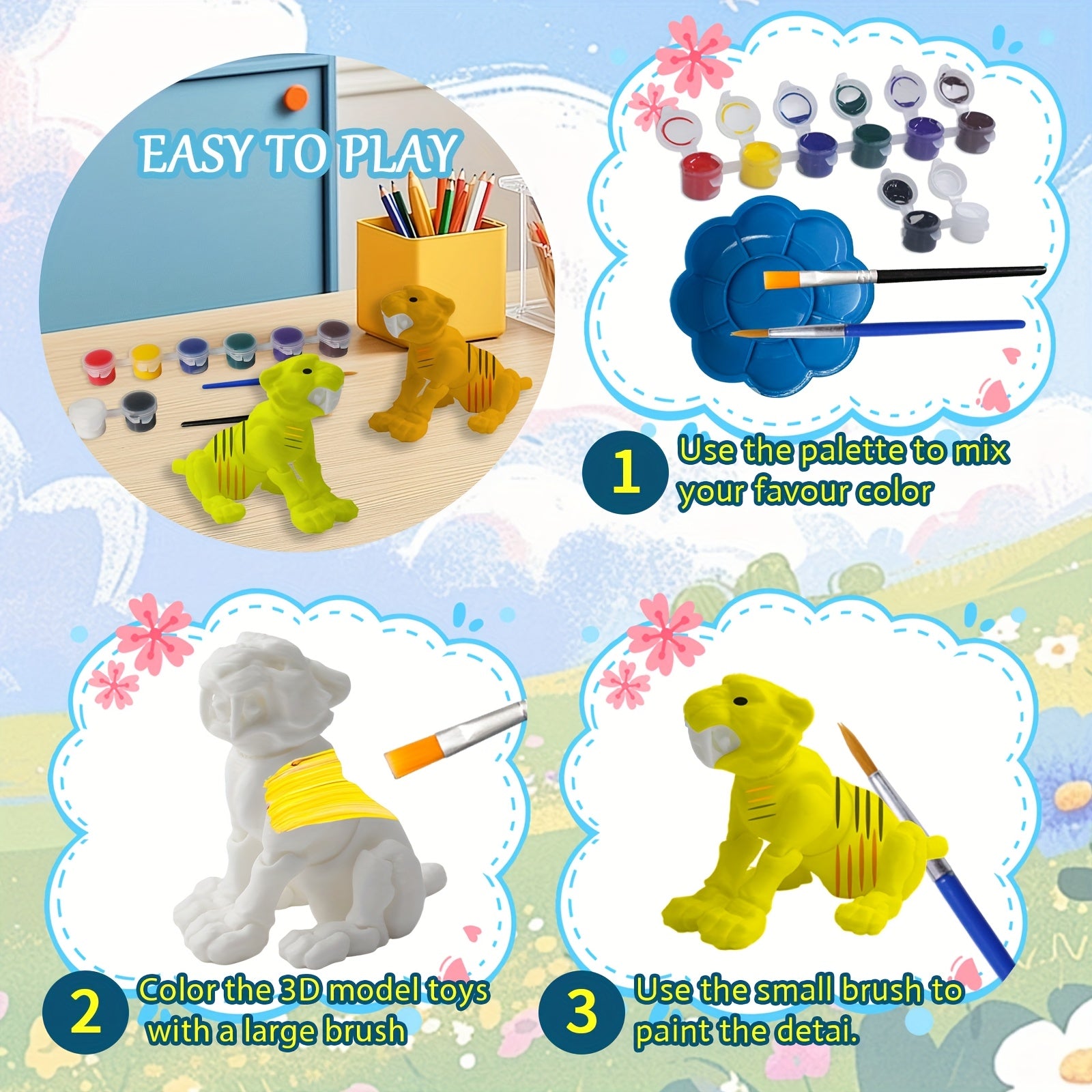 6pcs 3D DIY Hand-Painted Mold Set for Stress-Relieving Coloring
