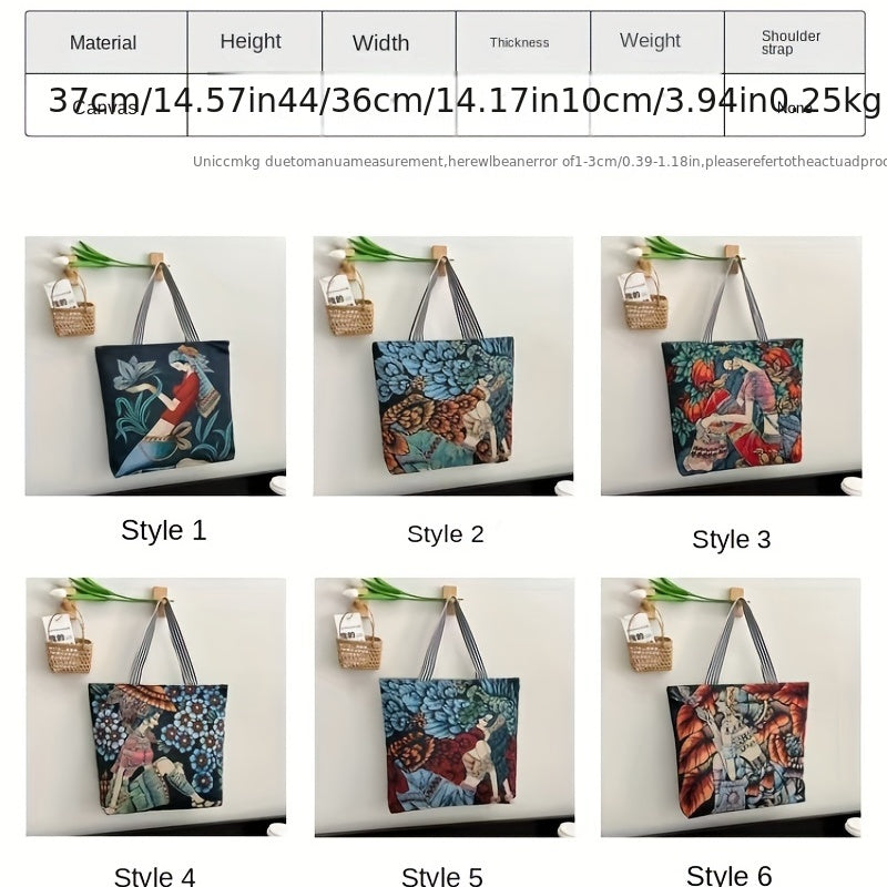 Ethnic Style Canvas Tote Bag Vintage Embroidery Large Shoulder Bag