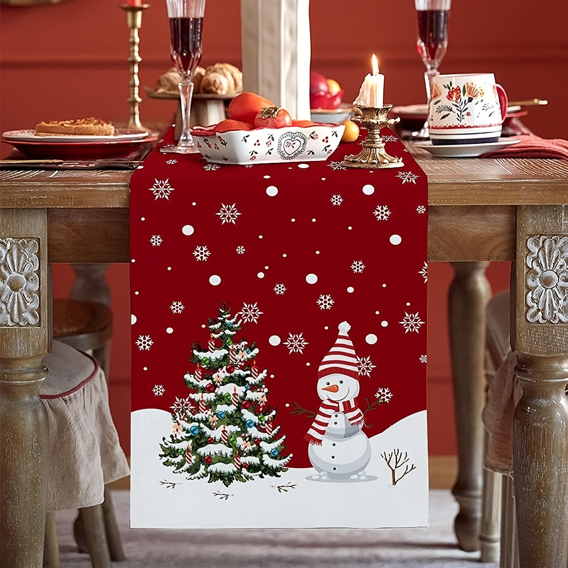 Red Merry Christmas Table Runner Holiday Decoration