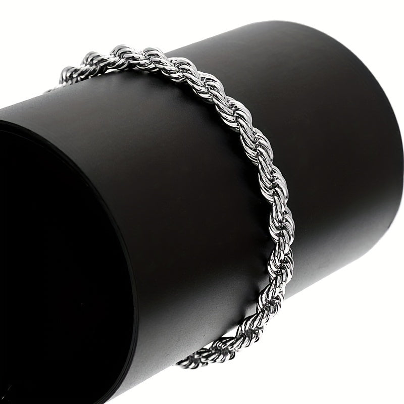 4mm Silvery Twist Rope Bracelet Necklace For Men