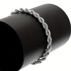 4mm Silvery Twist Rope Bracelet Necklace For Men