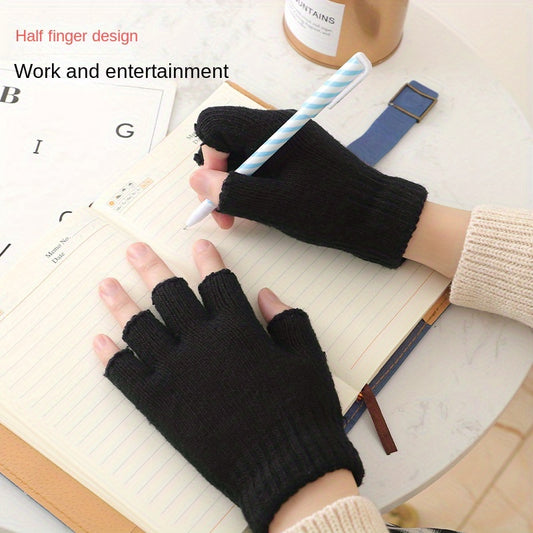Half Finger Fingerless Gloves Wool Knit Wrist Winter Warm Workout Gloves