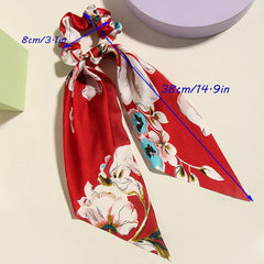 4pcs Floral Print Scarf Hair Tie Vintage Scrunchie Scarf Hair Accessory