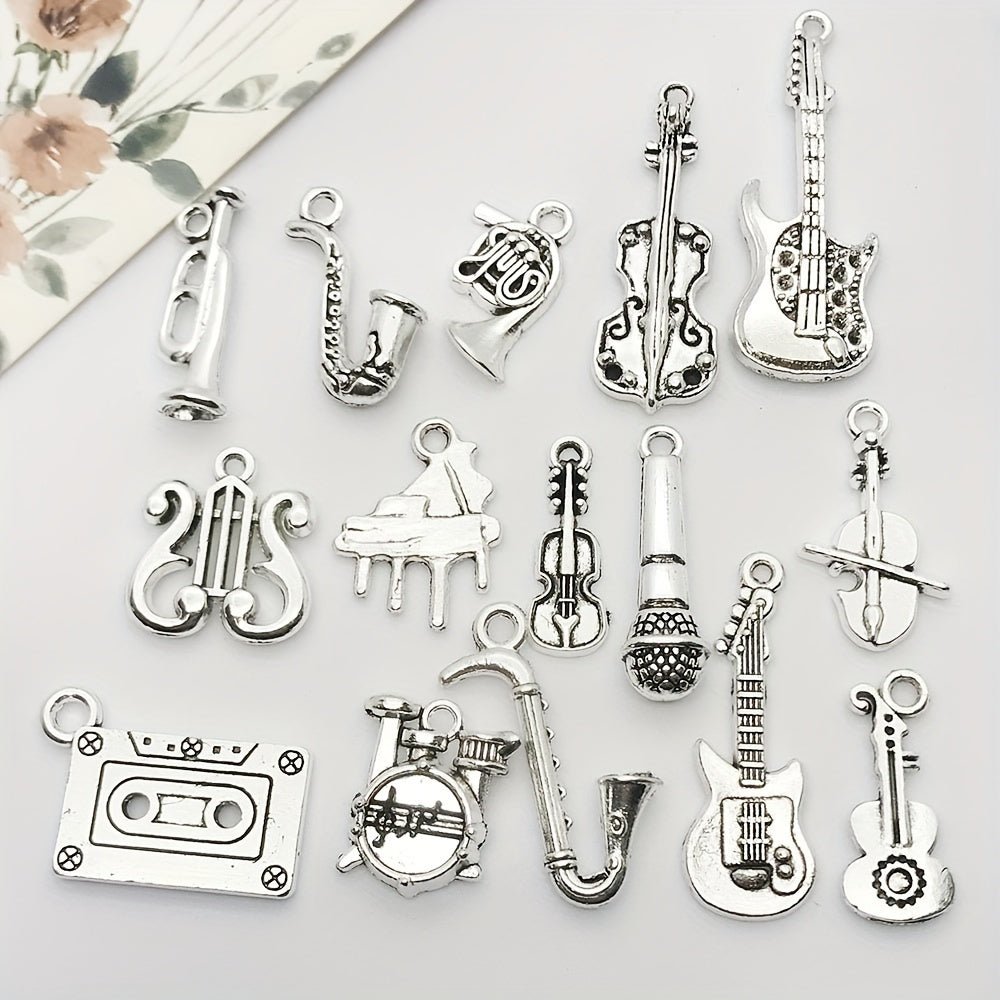 15pcs Antique Silver Musical Instrument Charms For Jewelry Making