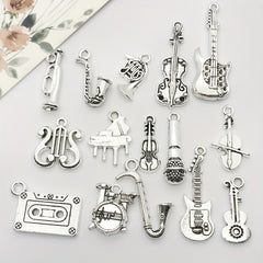 15pcs Antique Silver Musical Instrument Charms For Jewelry Making