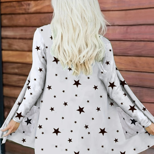  Star Print Open Front Cardigan