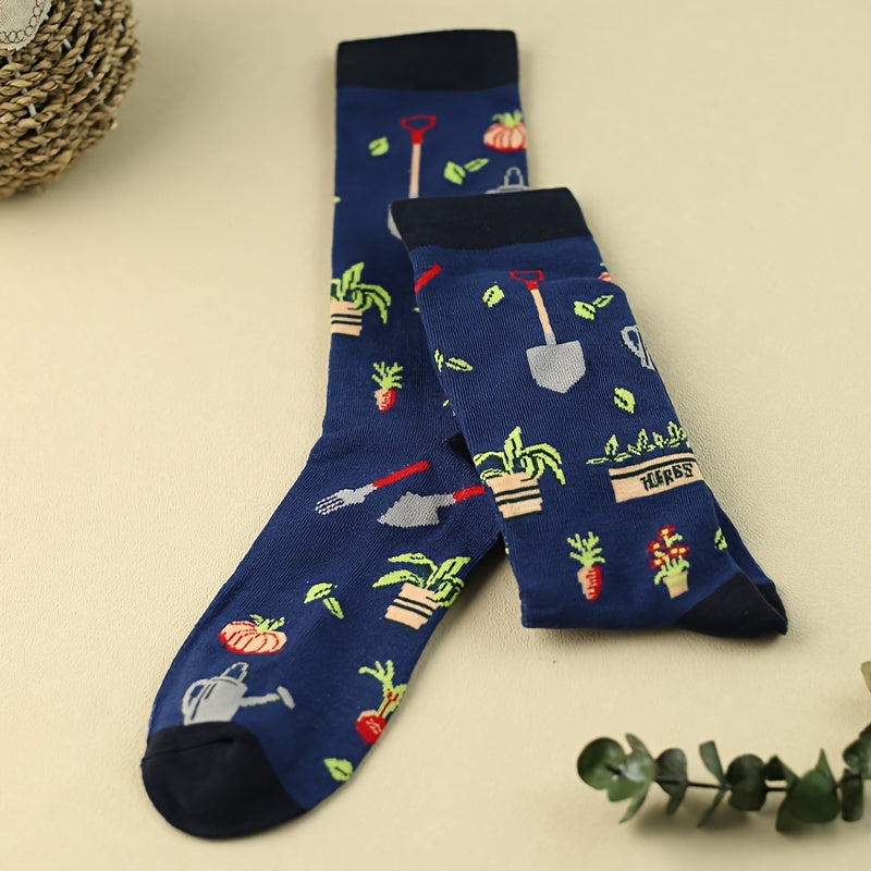 3 Pairs Veggie Print Socks Comfy Mid Tube Women's Stockings