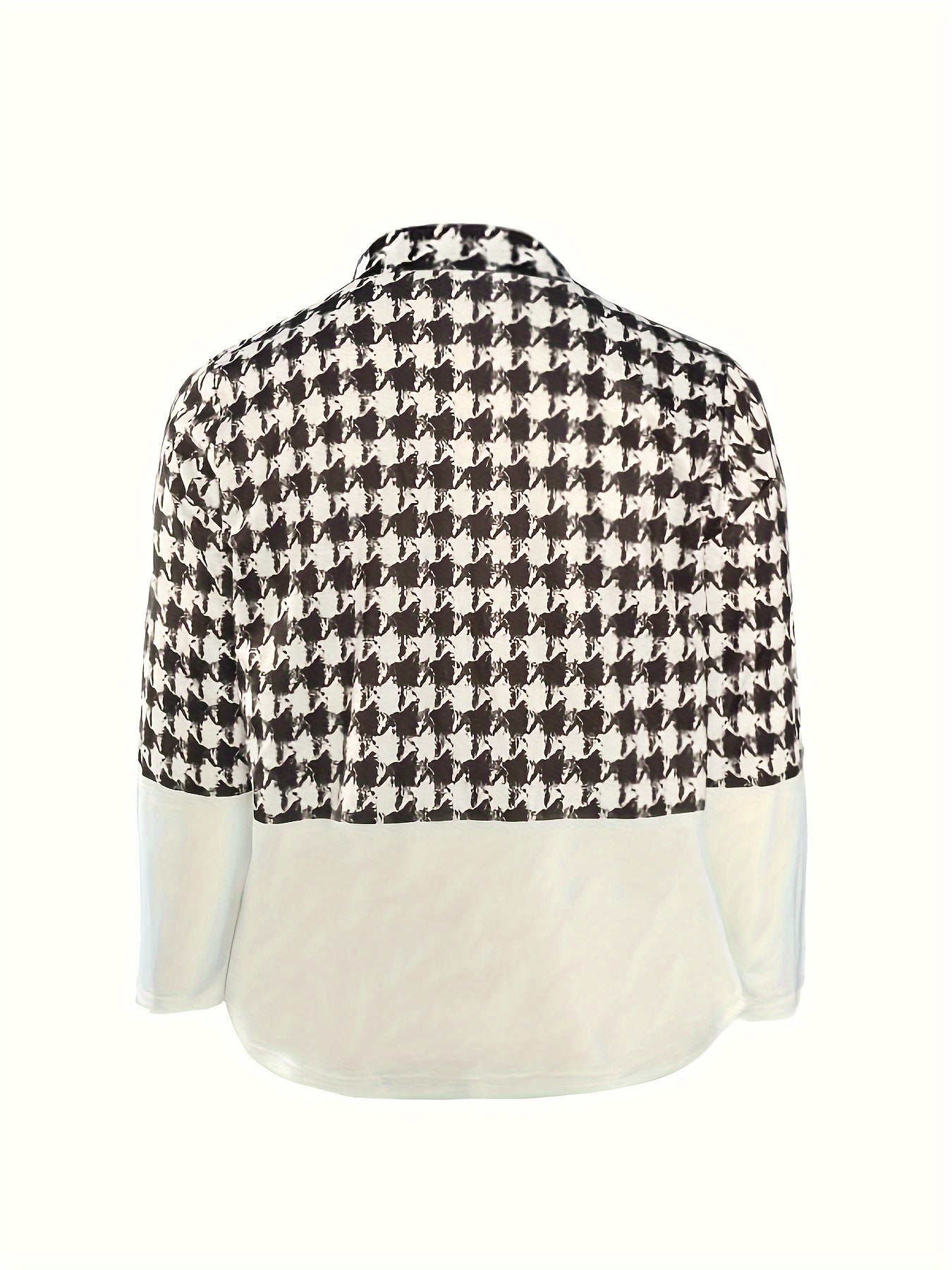  Colorblock Houndstooth Print Long Sleeve Slim Fit Blazer
