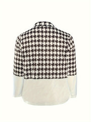  Colorblock Houndstooth Print Long Sleeve Slim Fit Blazer