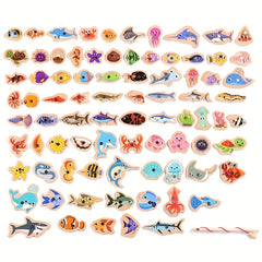 Wooden Magnetic Fishing Toys 15 Fish 1 Rod Christmas Halloween Thanksgiving Gift