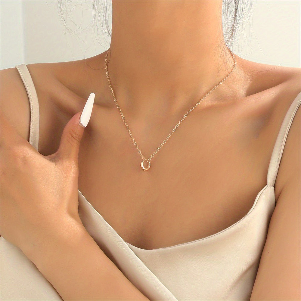 Small Ring Pendant Necklace Silver Alloy Elegant Women Girls