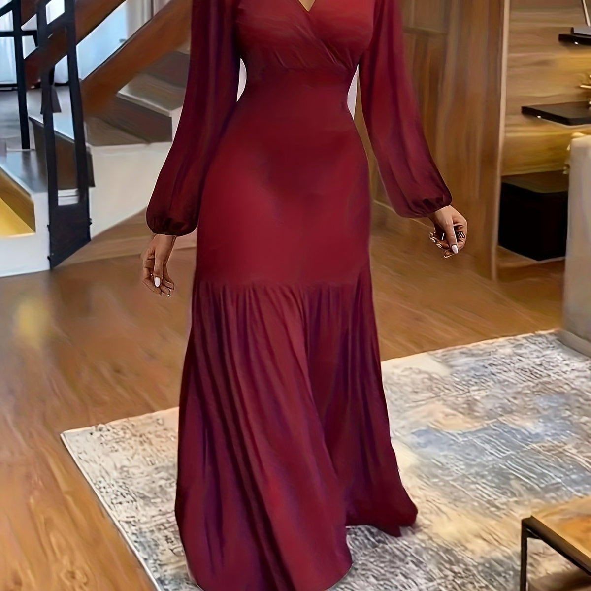  Lantern Sleeve Maxi Smock Dress