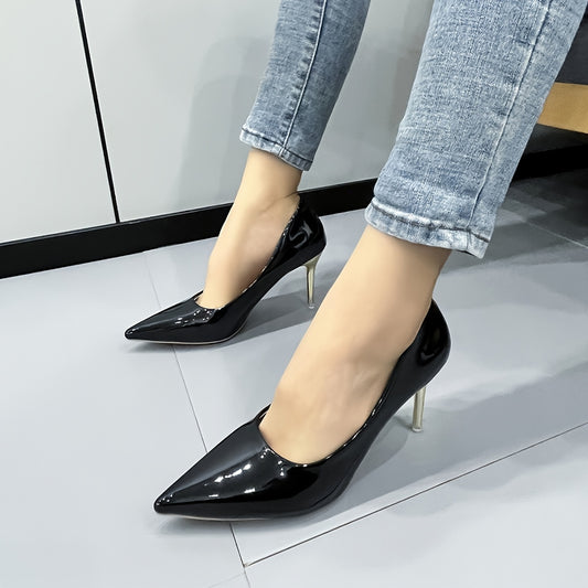 Women's Pointed Toe Court Pumps Patent Leather Stiletto Heels