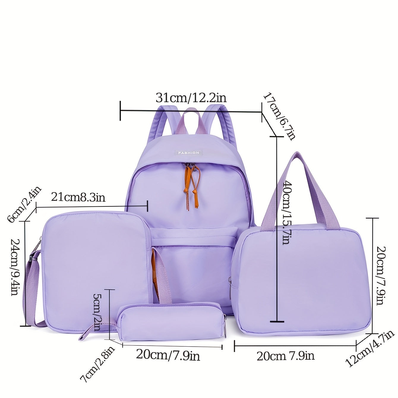 4PCS Pink Large Capacity Backpack Preppy Back To School Daypack