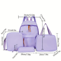 4PCS Pink Large Capacity Backpack Preppy Back To School Daypack
