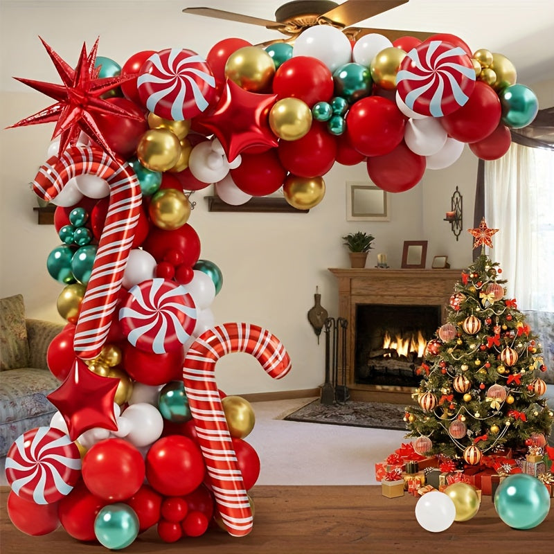 Christmas Balloon Garland Arch Set with Accessories - Red, Gold, Green Balloons