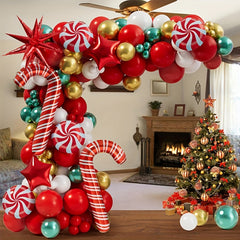 Christmas Balloon Garland Arch Set with Accessories - Red, Gold, Green Balloons