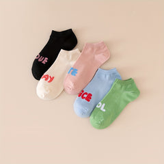 10 Pairs Letter Print Ankle Socks Women's Stockings