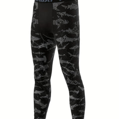 Shark Print Compression Leggings for Men - Quick Drying Base Layer Pants