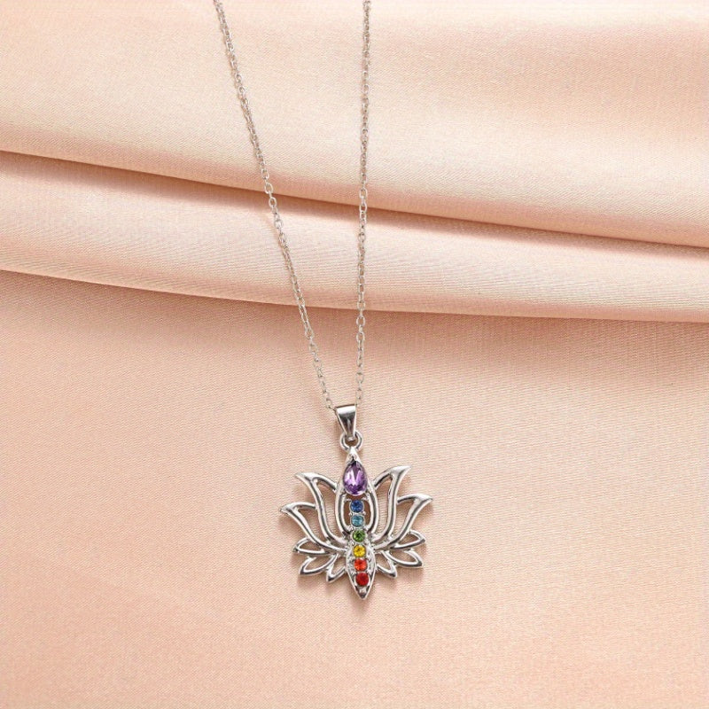 7 Chakra Lotus Pendant Yoga Chakra Healing Stone Necklace