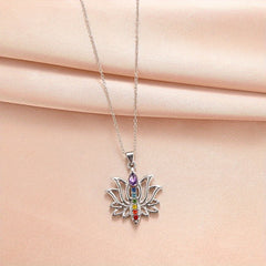 7 Chakra Lotus Pendant Yoga Chakra Healing Stone Necklace
