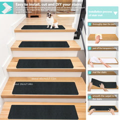 15pcs Stair Tread Carpet Anti-slip Step Mat Home Decor