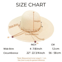 Boho Sun Hat Beads Solid Straw Foldable Travel Beach Hat
