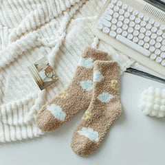 Floral Pattern Plush Socks Soft & Comfy Mid Tube Stockings