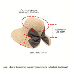 Bowknot Ponytail Sun Hat Straw Plaid Basin Hat