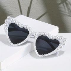 Y2K Faux Pearl Heart Sunglasses for Women Party Decorative Sun Shades Glasses