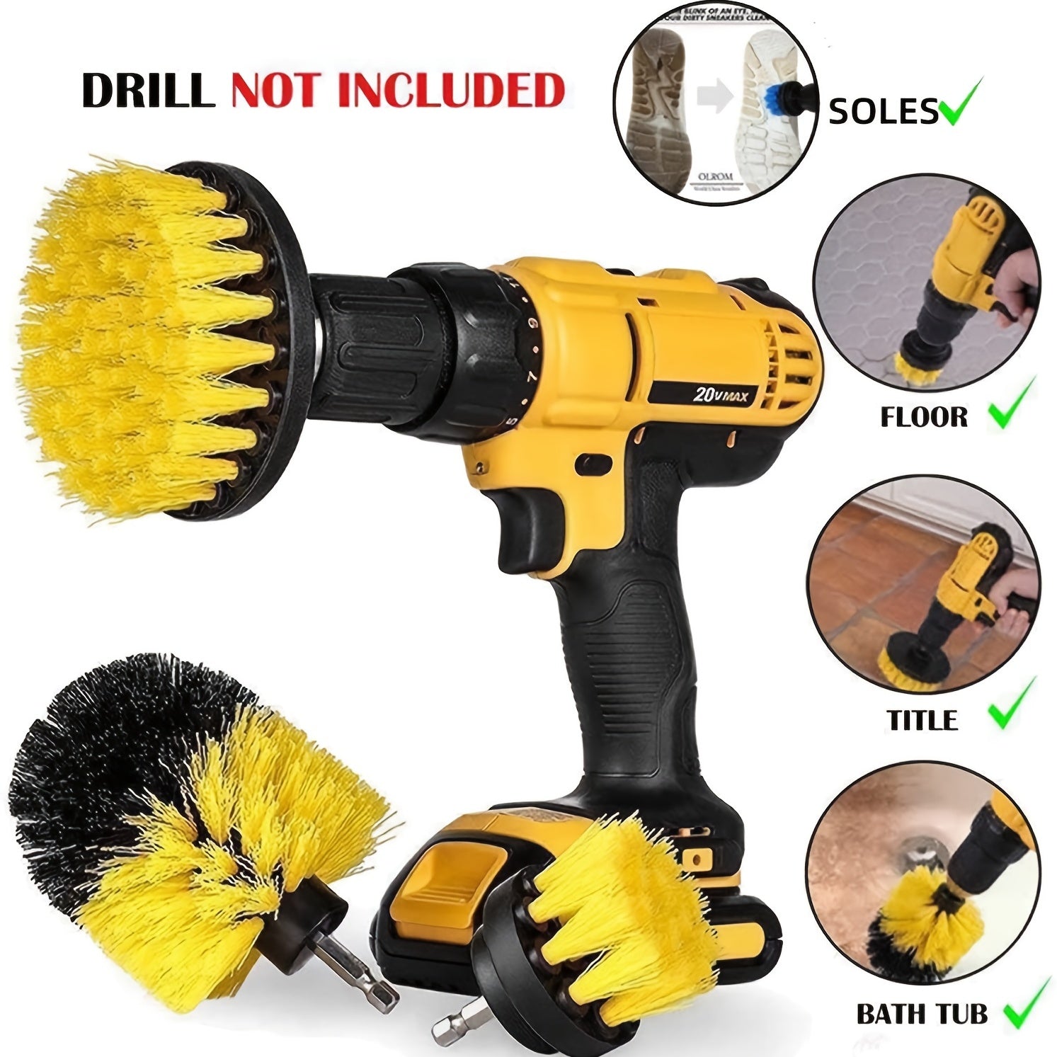 3pcs Power Scrubber Brush Set for Showers Tubs Bathroom Tile Grout