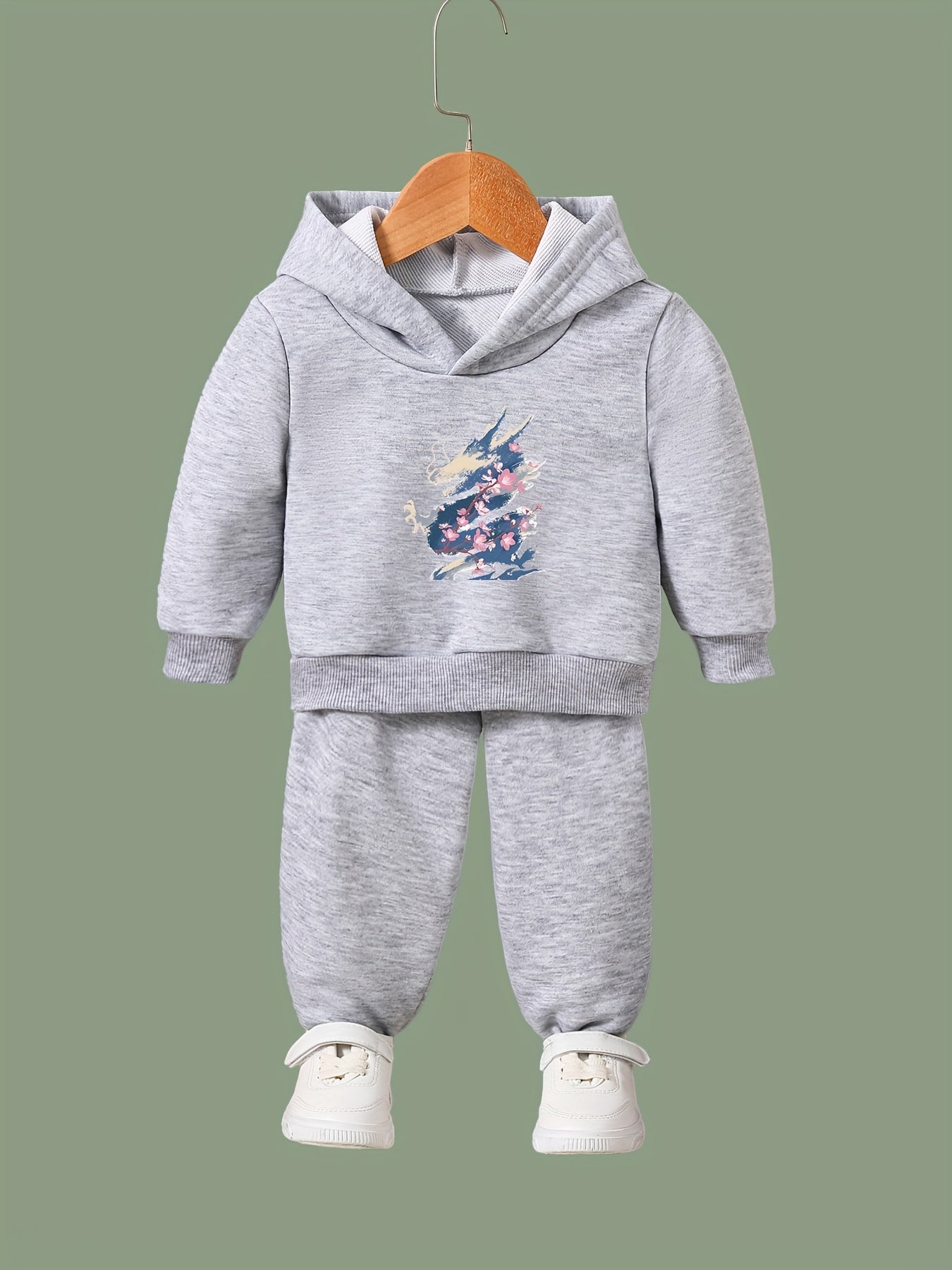 Flower Dragon Print 2pcs Girls Outfits For Sports Spring Fall Outdoor Gift Year