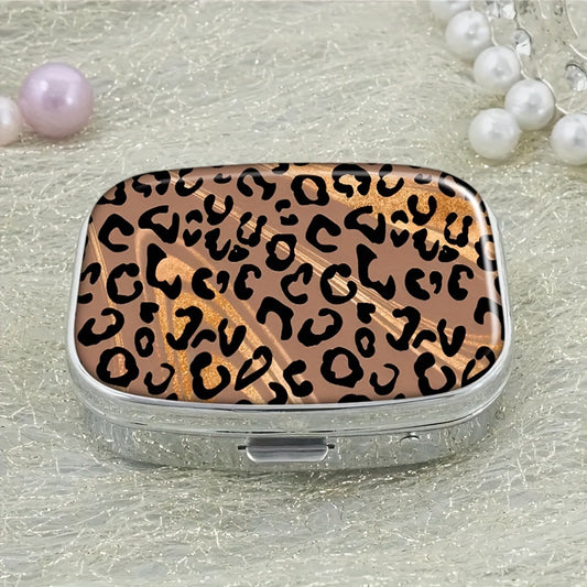 Leopard Print Pill Case 2 Compartment Medicine Organizer Portable Vitamin Box