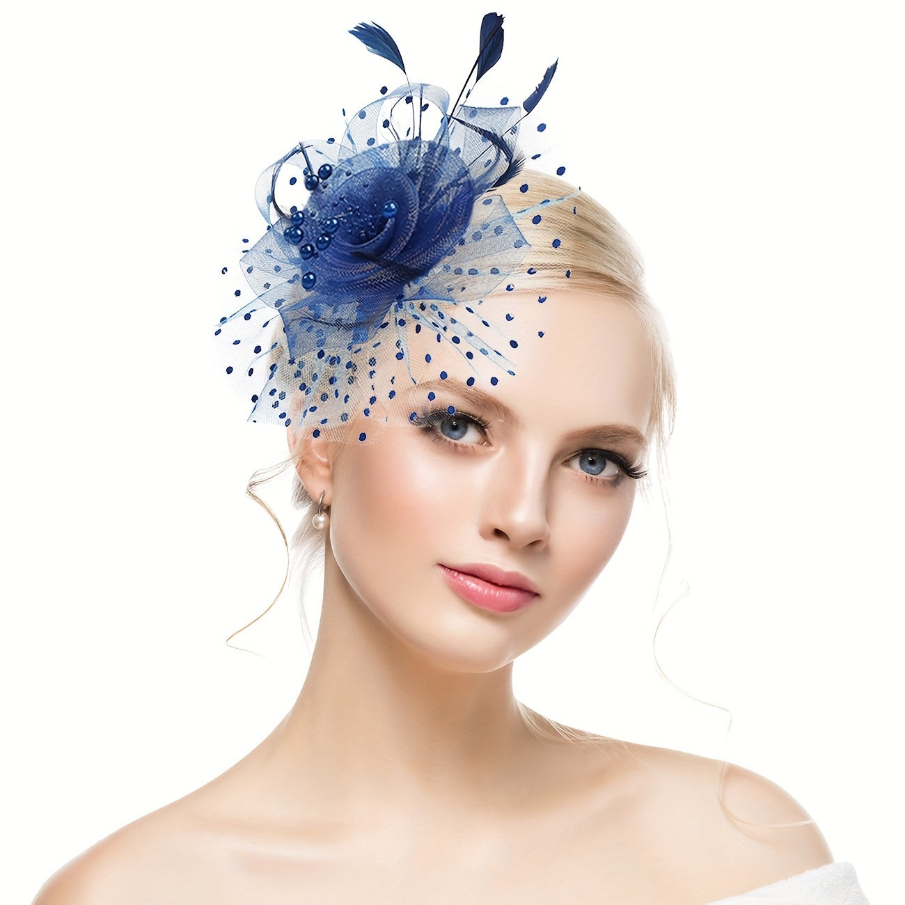 Mesh Flower Head Piece With Clip Faux Feather Fascinator