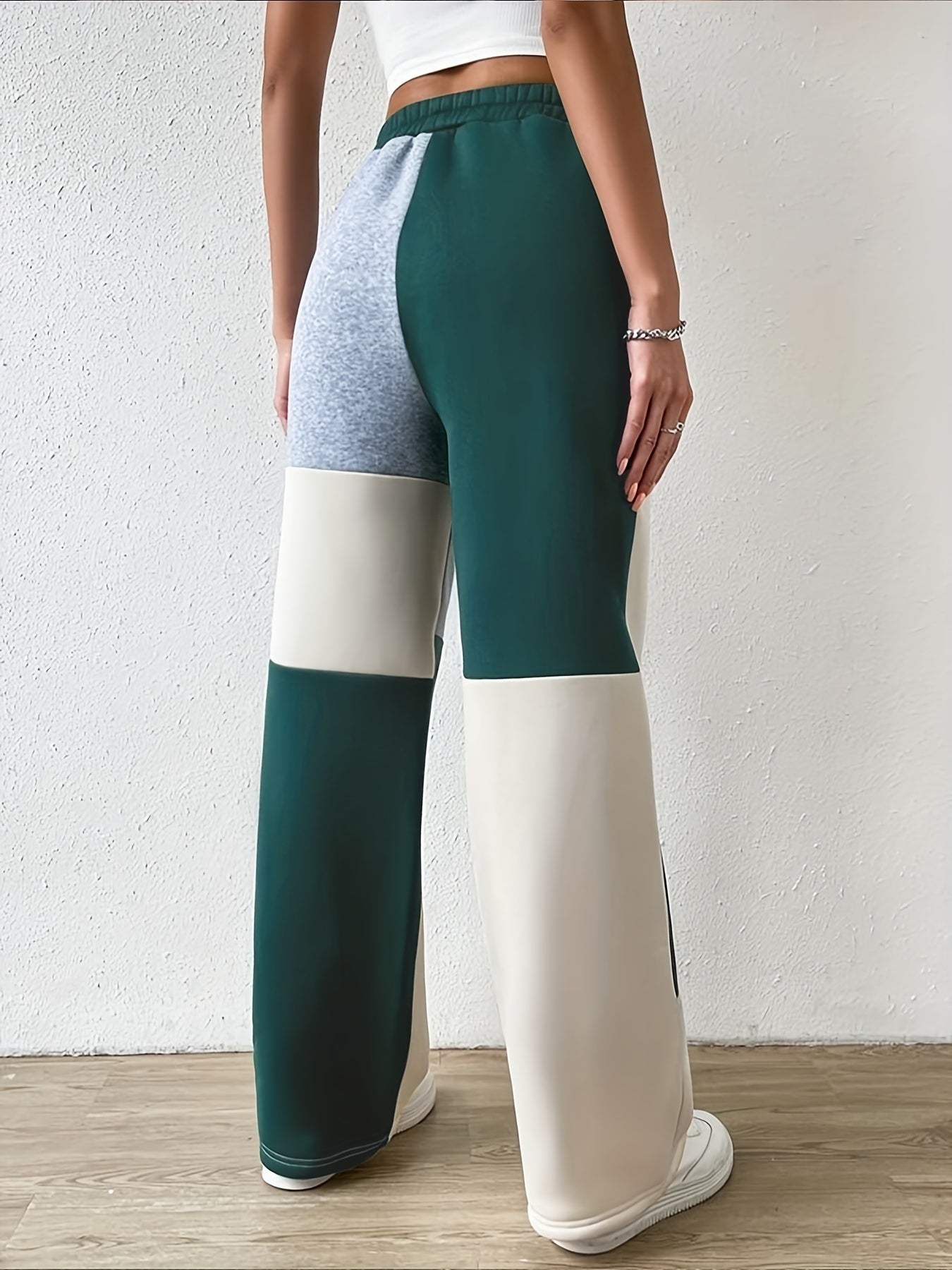  Colorblock Wide Leg Yoga Pants with Elastic Waist