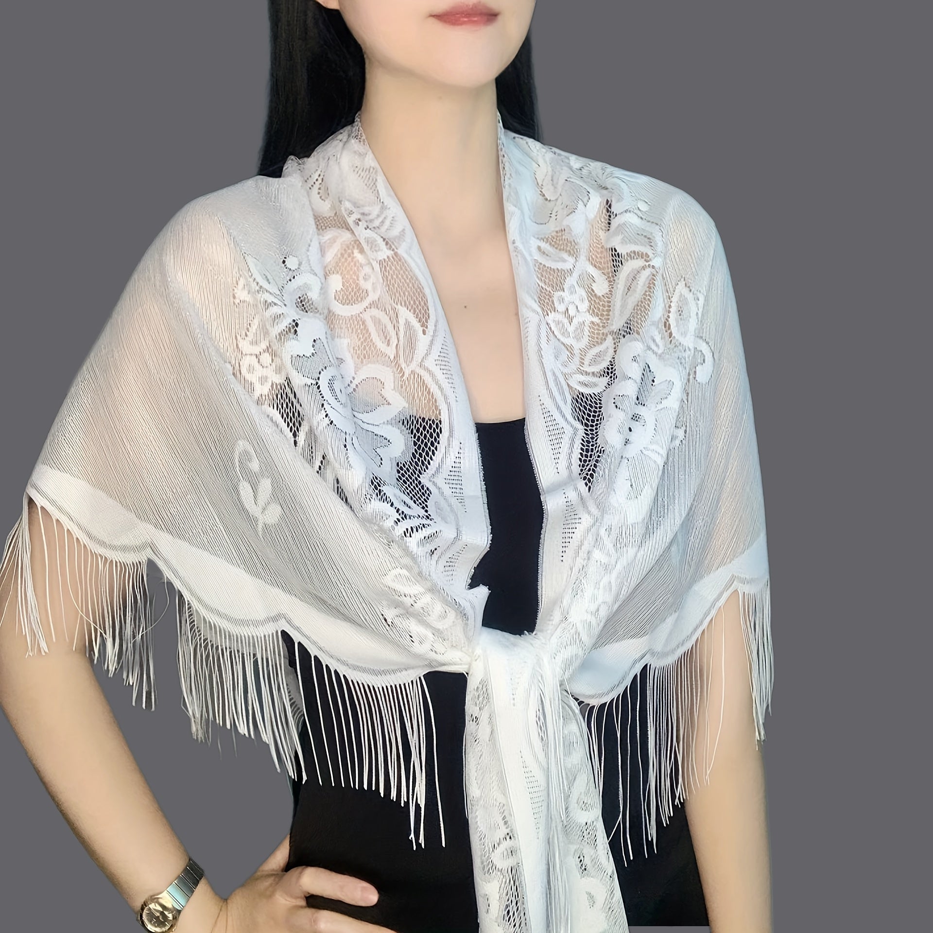 Classic Lace Veil Tassel Scarf Vintage Catholic Mantilla Head Covering