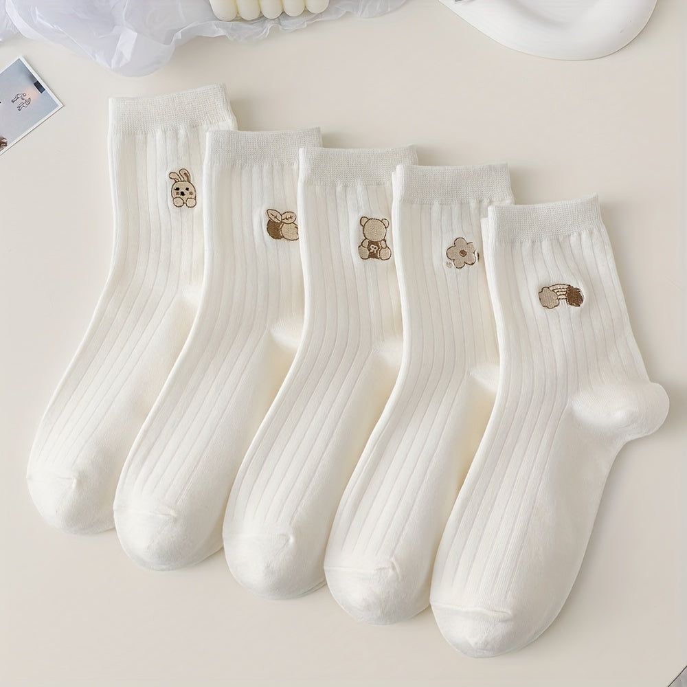 5 Pairs Cartoon Embroidery Socks Women's Stockings
