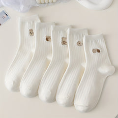 5 Pairs Cartoon Embroidery Socks Women's Stockings