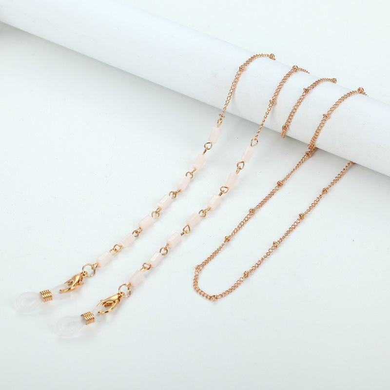 Crystal Glass Cuboid Glasses Chain and Mask Holder Necklace