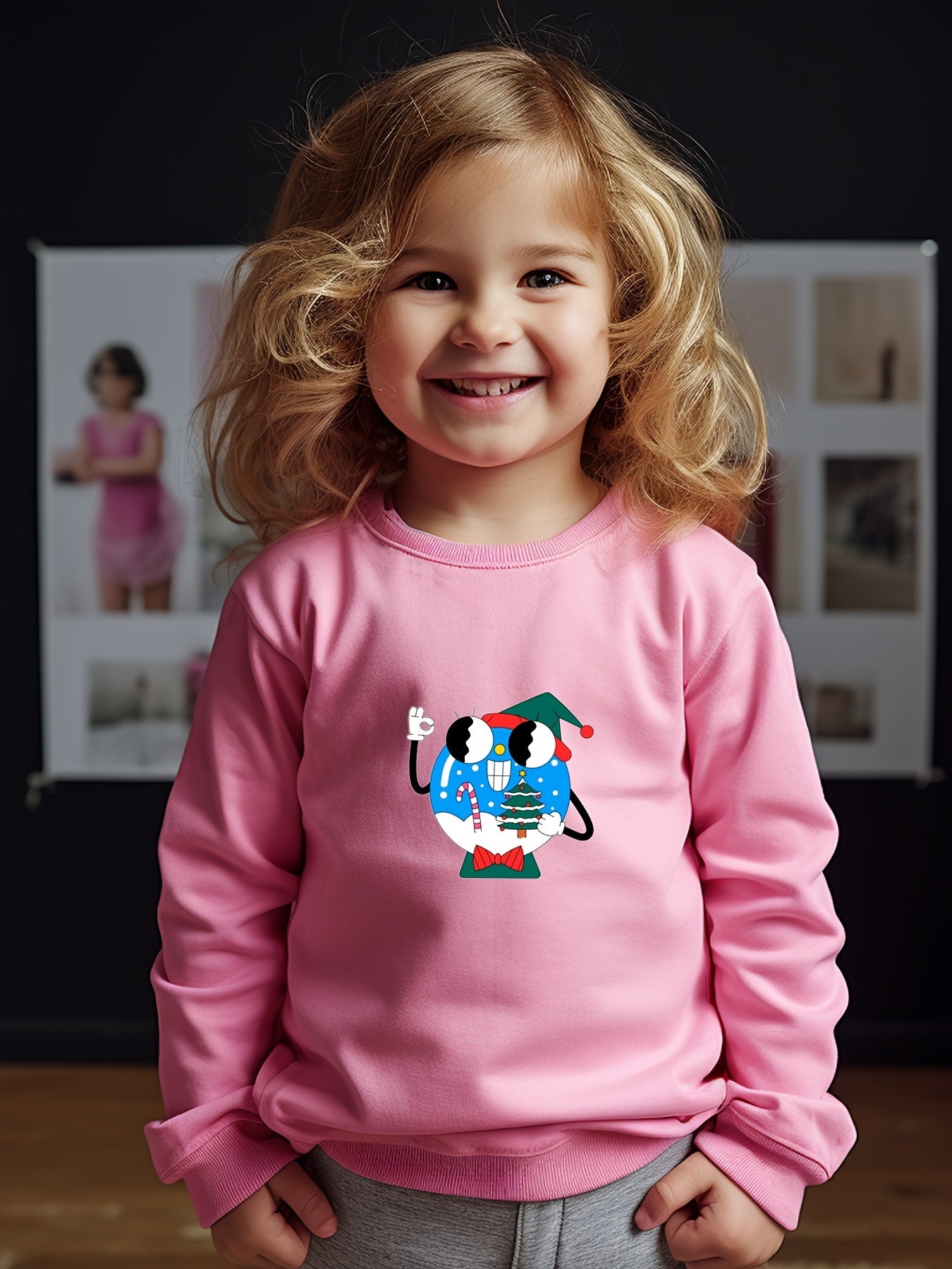 Cartoon Graphic Crew Neck Long Sleeve Sweatshirt for Kids