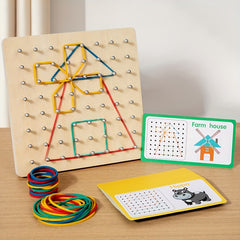 Wooden Geometric Peg Board Set Educational Puzzle Toy for Kids 3-6 Years
