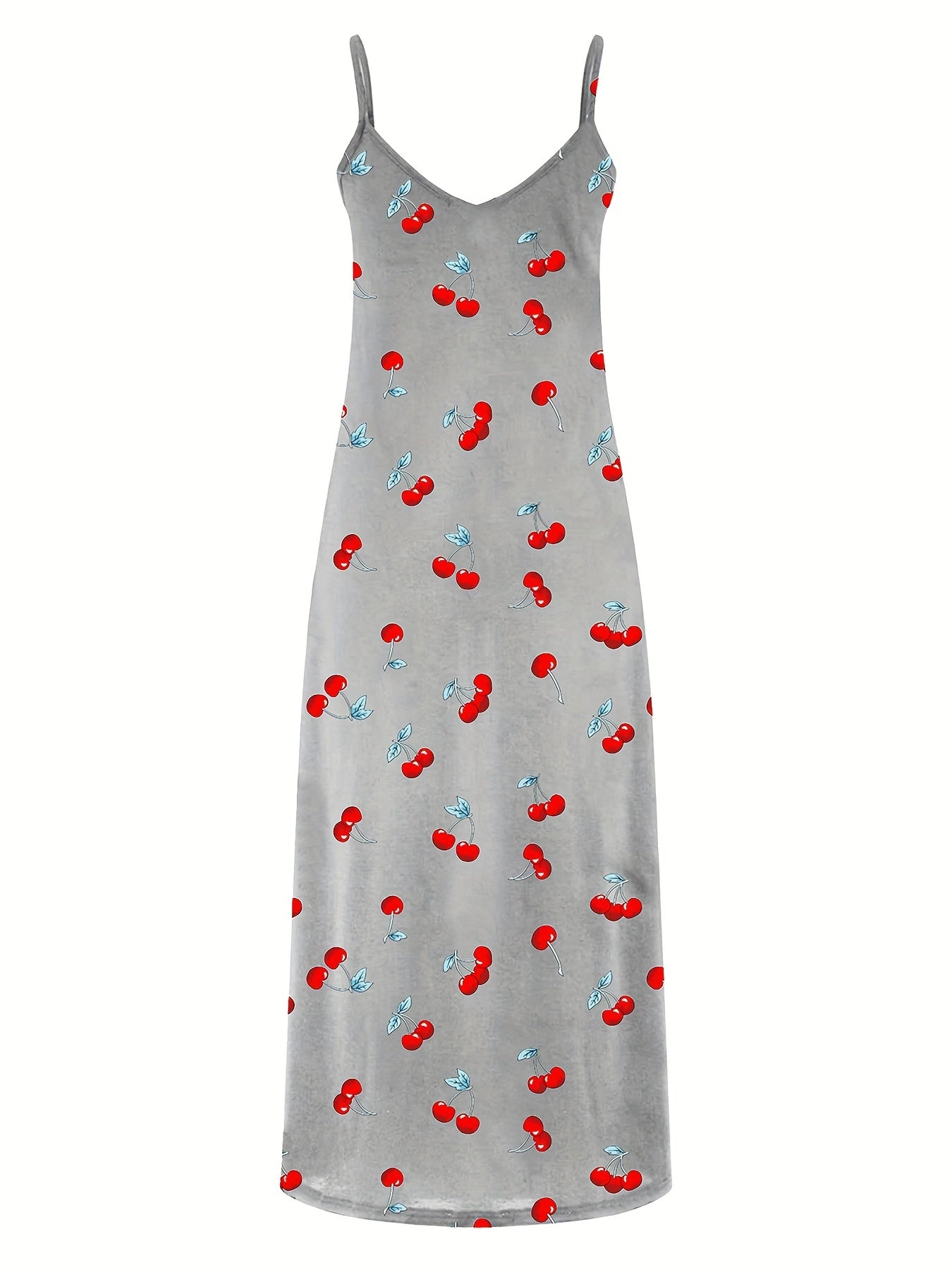  Casual Dress Women's Plus Cherry Print V Neck Maxi Cami Dress
