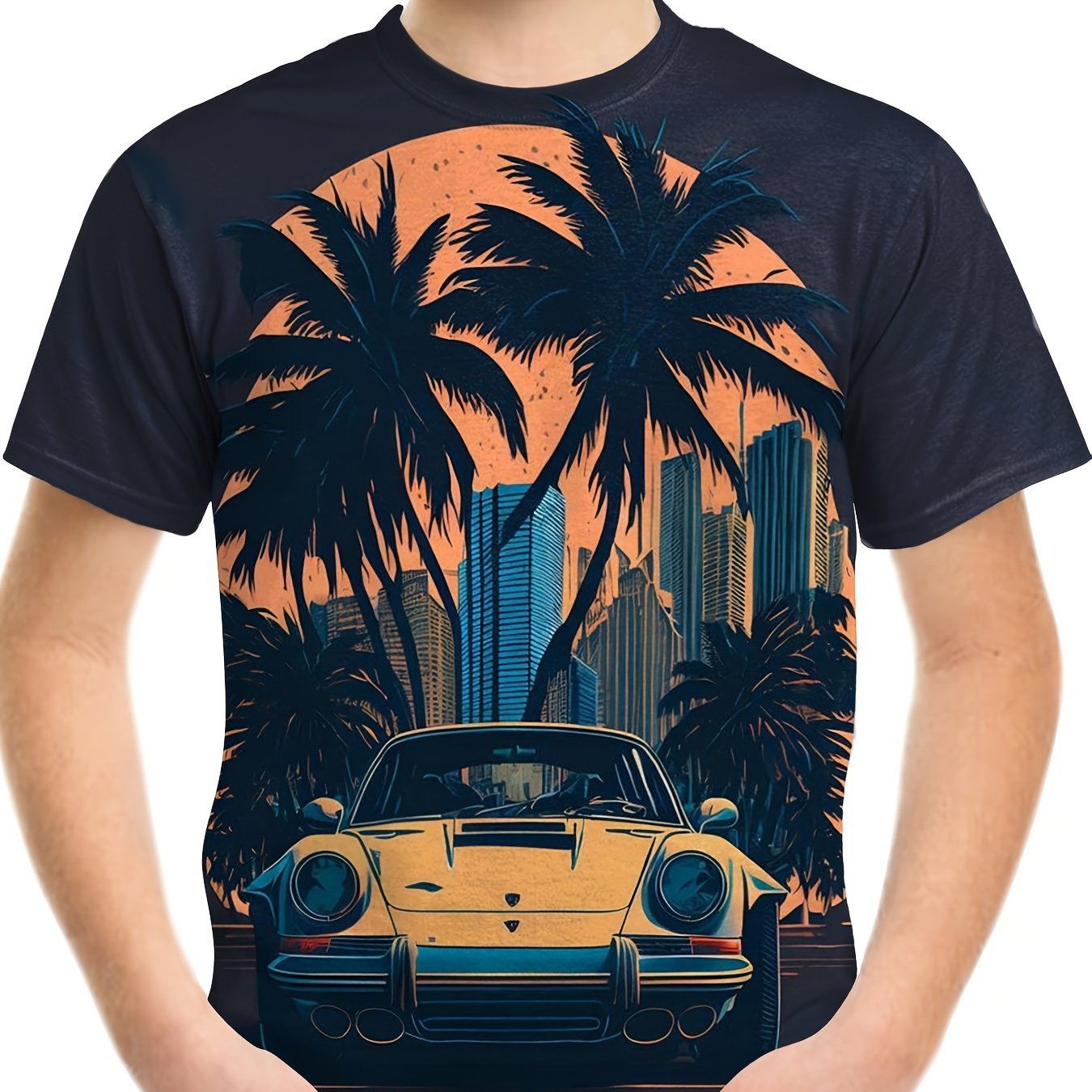 Vintage Car Print Boy's Round Neck Casual Short Sleeve T shirt