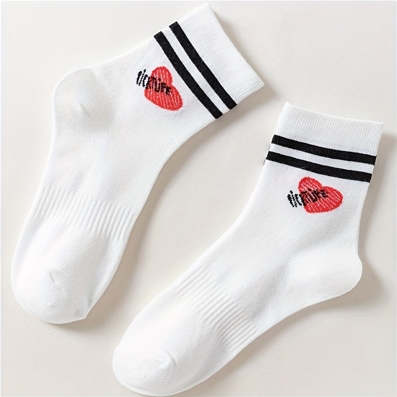 Heart Print Mid Tube Socks Women's Stockings