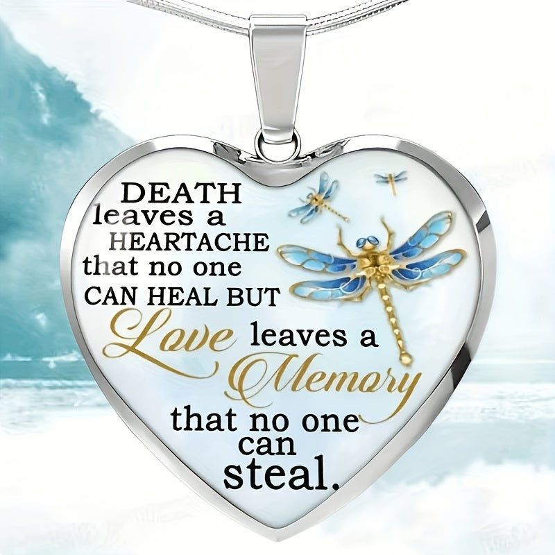 Heart Dragonfly Text Pendant Necklace Party Jewelry Men Gift