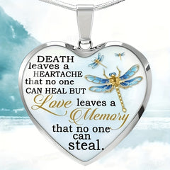 Heart Dragonfly Text Pendant Necklace Party Jewelry Men Gift