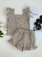 Plaid Ruffle Trim Top With Shorts Set for Baby Girls
