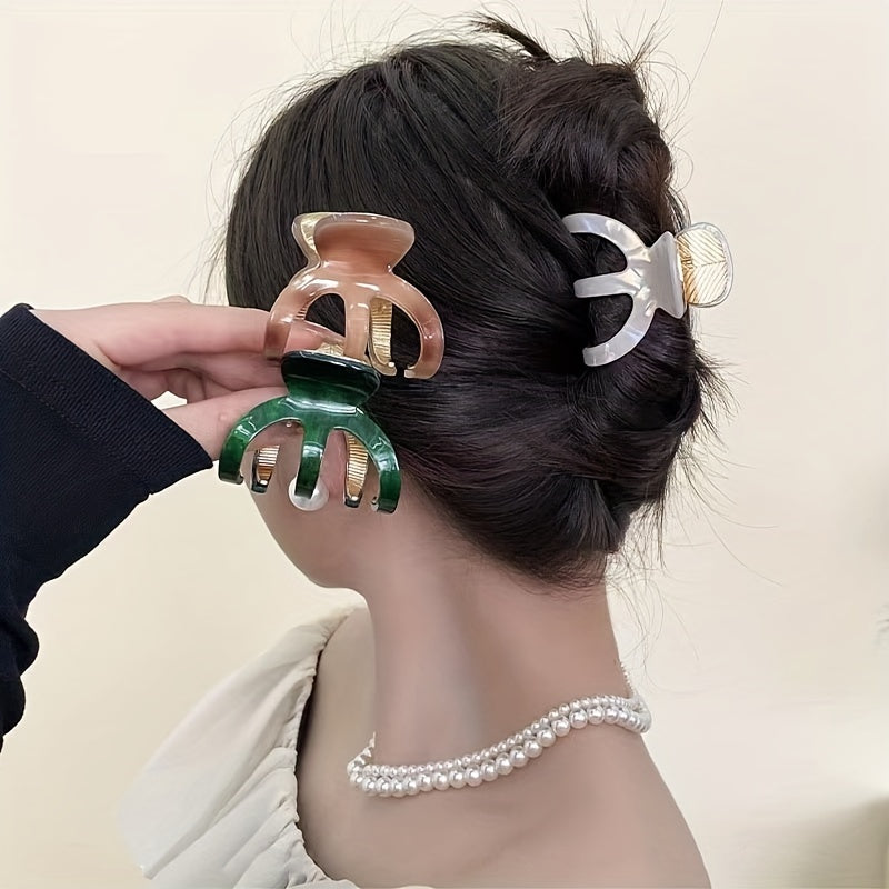 Acetate Hair Claw Curved Alloy Hair Clip Pearlescent Faux Pearl Shark Claw