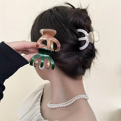 Acetate Hair Claw Curved Alloy Hair Clip Pearlescent Faux Pearl Shark Claw