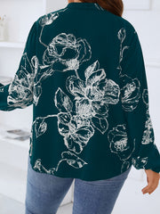  Floral Print Lantern Sleeve V Neck Top